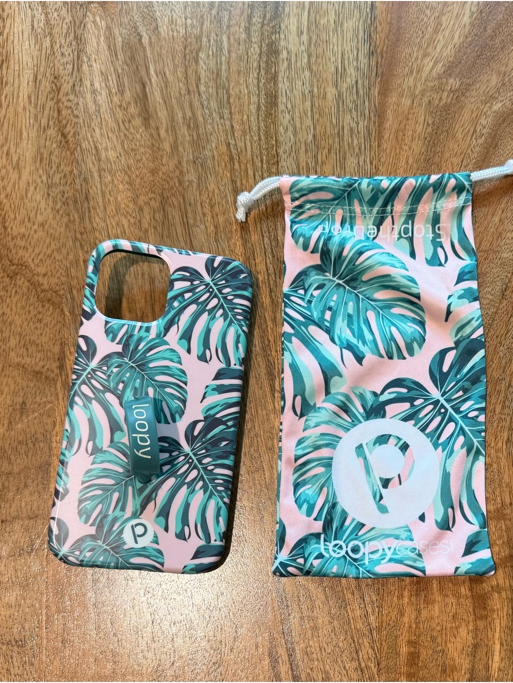 Loopy Case Tropical pink monstera Phone Case with Matching Pouch iPhone 12 12pro